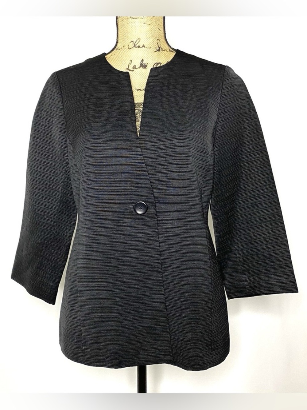 Eileen Fisher Cotton Blend Black Variegated Sheen Blazer Textured Jacket Medium